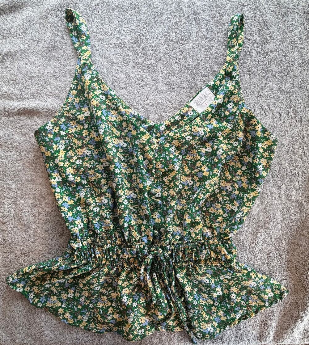 Sienna Sky Green Floral Peplum Tank Top Cropped Spring Summer Night Out